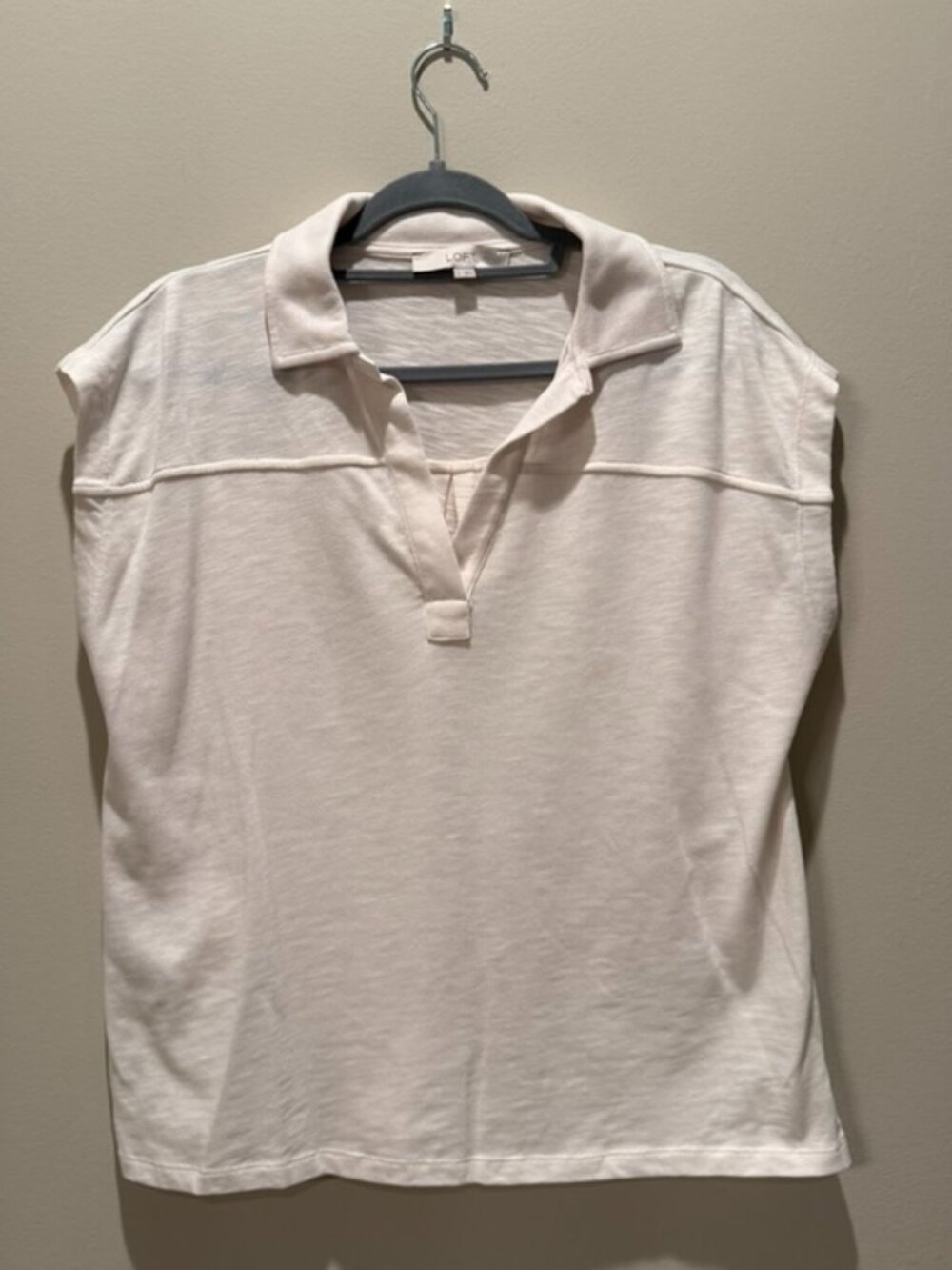 LOFT Ivory Soft Polo Knit Top Cap Sleeve Relaxed Fit Size Large